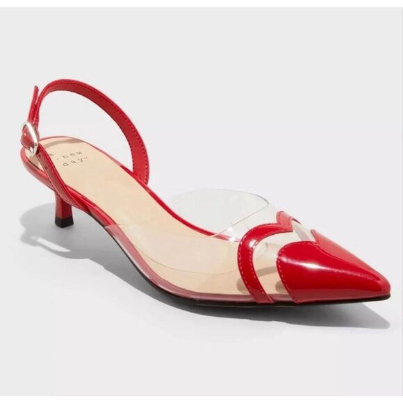 A New Day Eleanor Heart Slingback Kitten Red Heels Size 10 - Picture 1 of 11